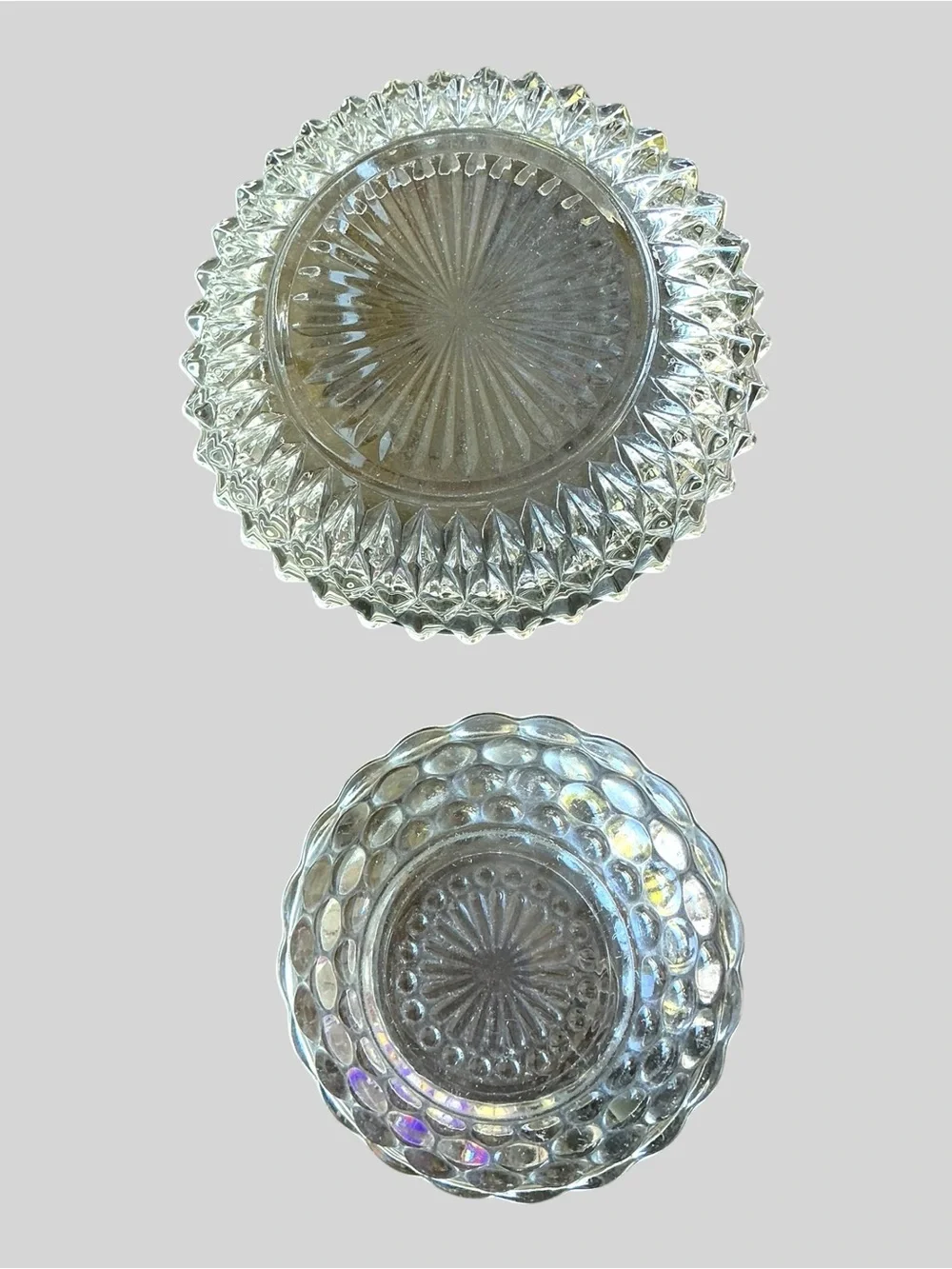 2 Vintage Clear Glass Bowls Indiana Glass Diamond Point Anchor Hocking Bubble